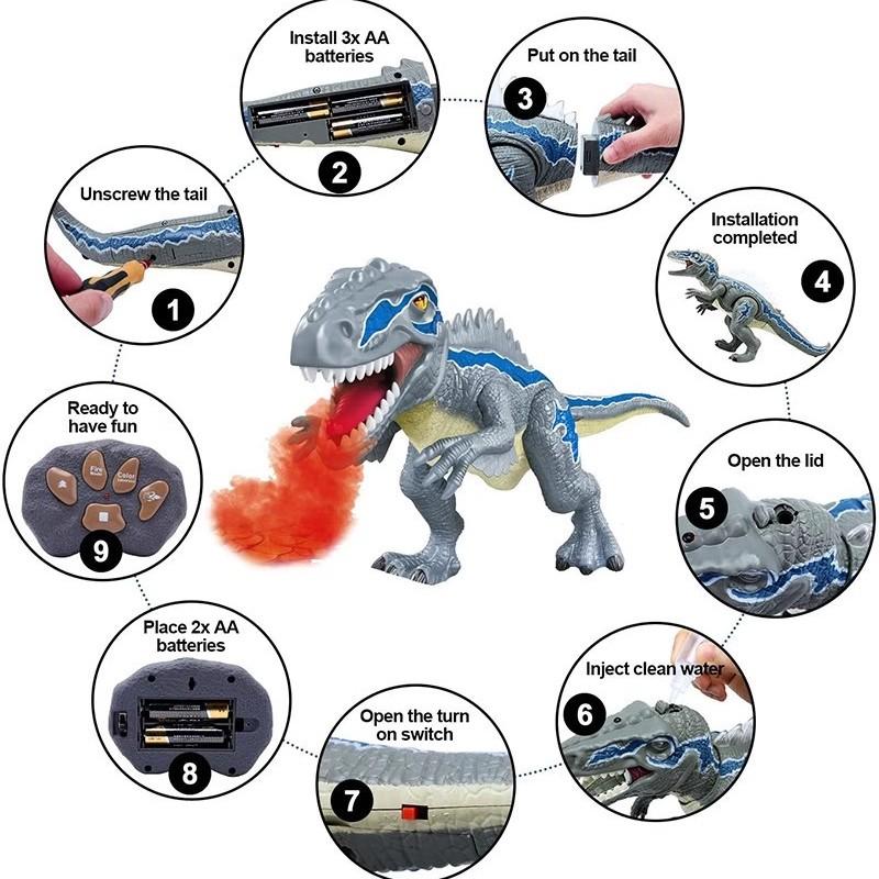 Parent-Child Interactive RC Dinosaur Toy | Walks, Wiggles, Lights Up, Mist Spray | Perfect Birthday/Holiday Gift for Kids 3+ | Needs 5 AA Batteries (Not Included)