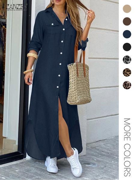Women's Leopard Print Button Front Flap Pocket Shirt Dress, Casual Curved Hem Long Sleeve Collared Long Dress for Daily Wear, Ladies Clothes for All Seasons