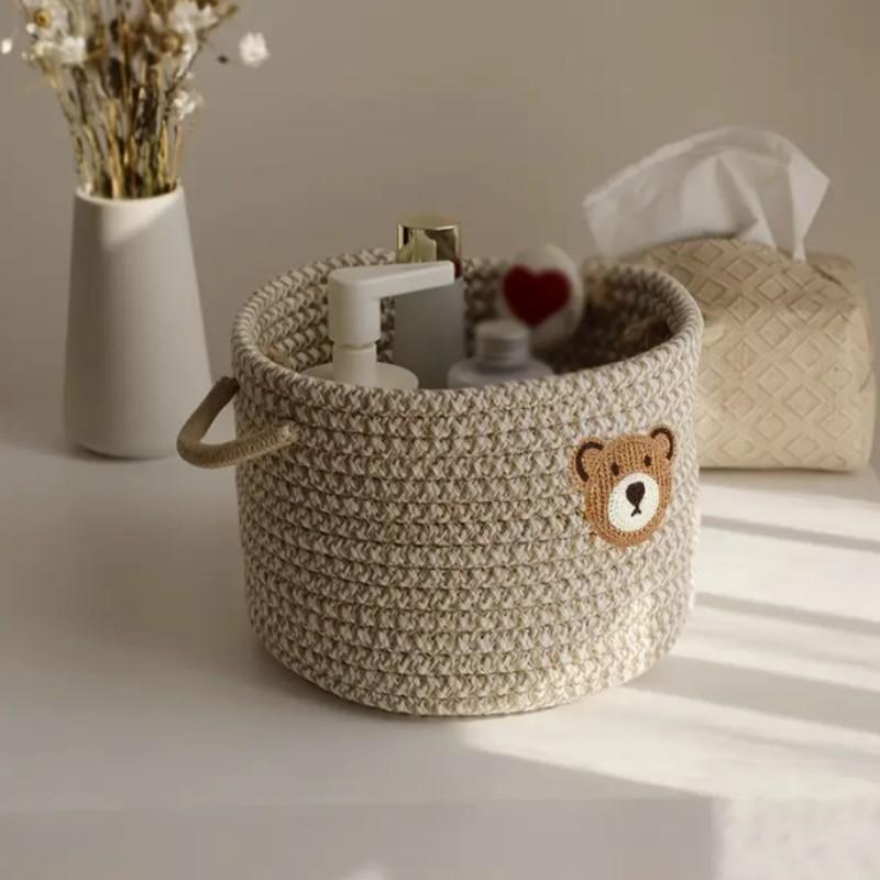 1pcs Bedside Storage Bucket, Snack Organizer Box, Simple Makeup Basket, Eco-Friendly Handmade Woven Storage Tray, Furniture Junk Bin, Bedroom Storage, Fabric Basket