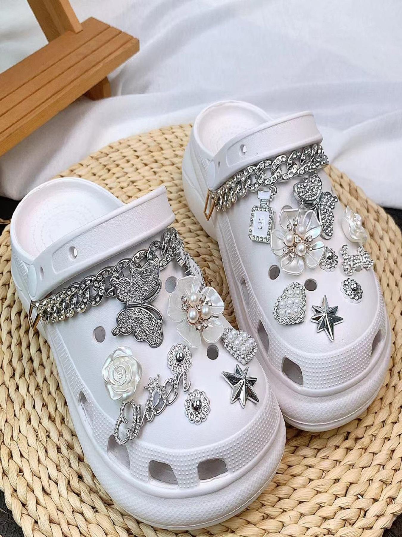 Rhinestone Decorated Shoe Charm, Cute Butterfly & Flower & Chain Design Shoe Decoration for Women's Clogs, Fashionable Shoes Decorations for Clogs, Rhinestone Shoes Charms