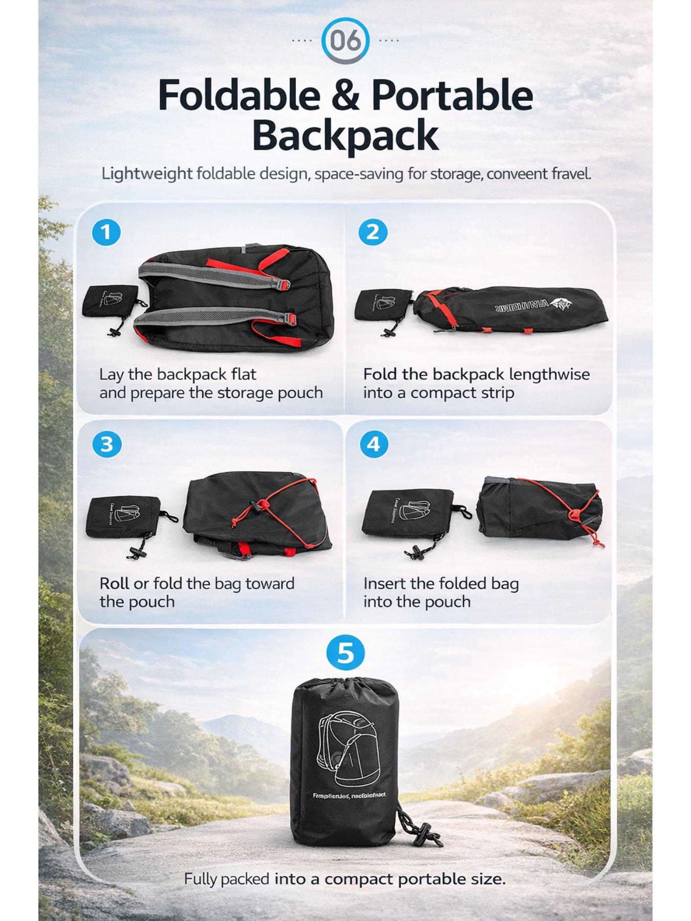 Lightweight Foldable Backpack Waterproof Nylon Hiking Running Cycling Large Capacity Sports Backpack