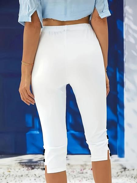 Women's Solid Color Skinny Capris Pants, Casual Comfy Breathable Trousers for Daily Wear, Ladies Bottoms for All Seasons