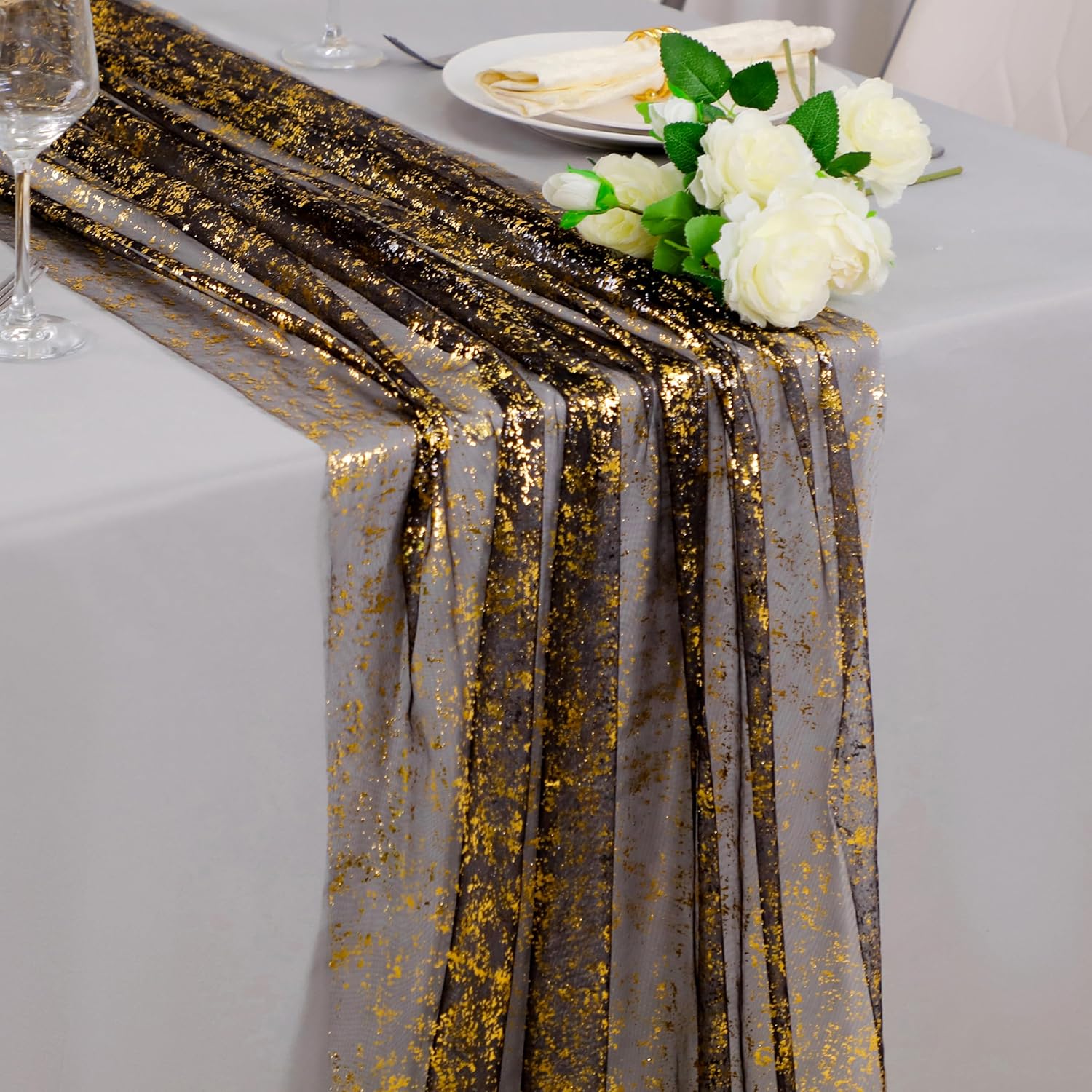 70X400CM Soft Black Gold Metallic Foil Table Runner ,Soft Sparkle Golden Foil Dining Table Decoration For Wedding Bride Shower 70X400CM Soft Black Gold Metallic Foil Table Runner ,Soft Sparkle Golden Foil Dining Table Decoration For Wedding Bride Shower