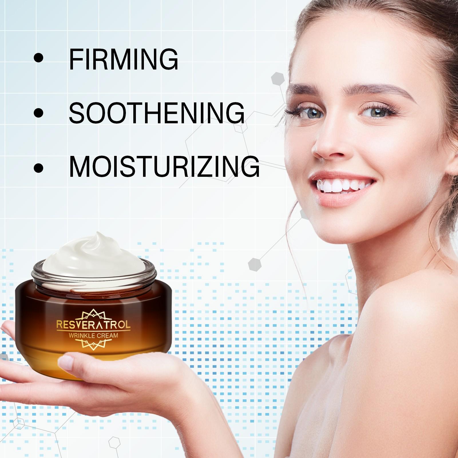 Resveratrol Cream 50g, Day Night Moisturizer with Vitamin E and Hyaluronic Acid, Nourishes Sensitive Skin, Suitable for All Types