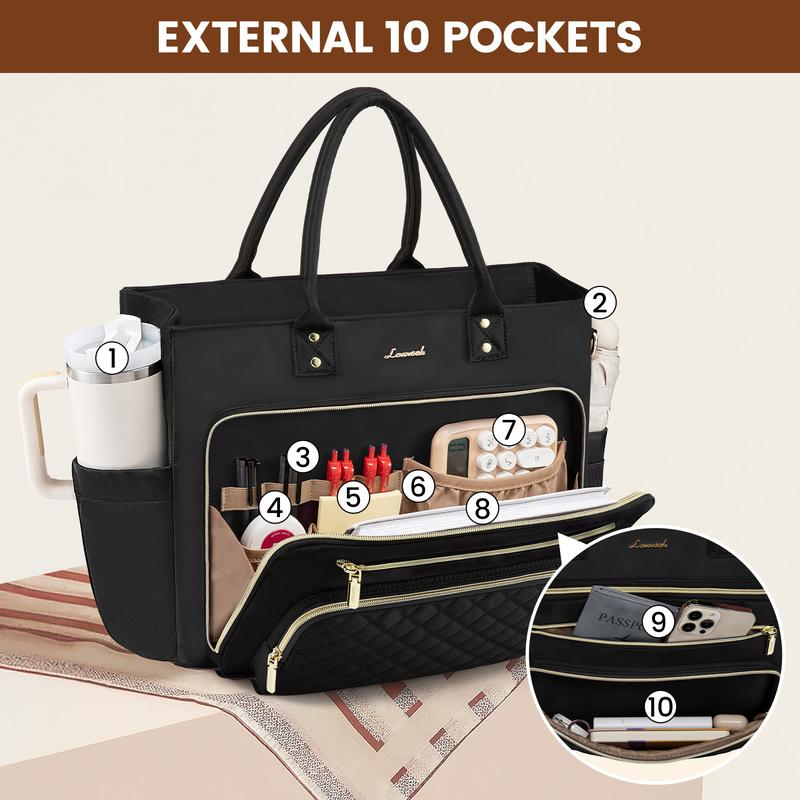 LOVEVOOK 15.6inch Laptop Bag for Women,Multi-pocket Teacher Work Tote Bag,Travel Tote Bag with Large Cup Holder,Waterproof and Scratch-resistant Large Capacity Diaper Bag,Fashion Portable Gym Bag,TikTokShopStockUp