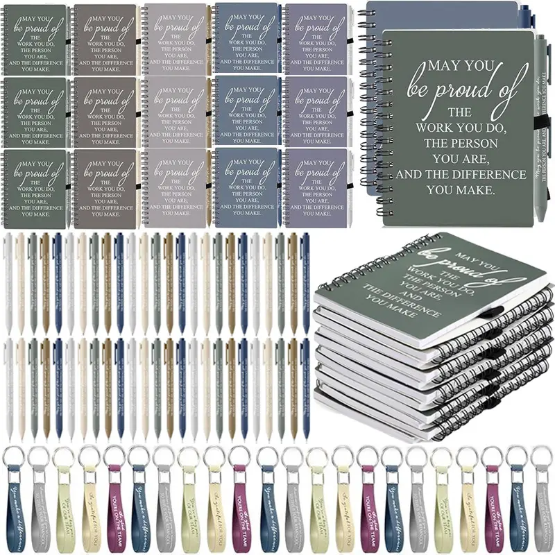 30/60pcs Employee Appreciation Gift Set - Motivational Spiral Notebook, Inspirational Pen And Keychain Bulk Pack, Perfect for Coworkers, Teachers, Nurses, Office Staff And Team Gifts, Multi-Item Party Gift Pack