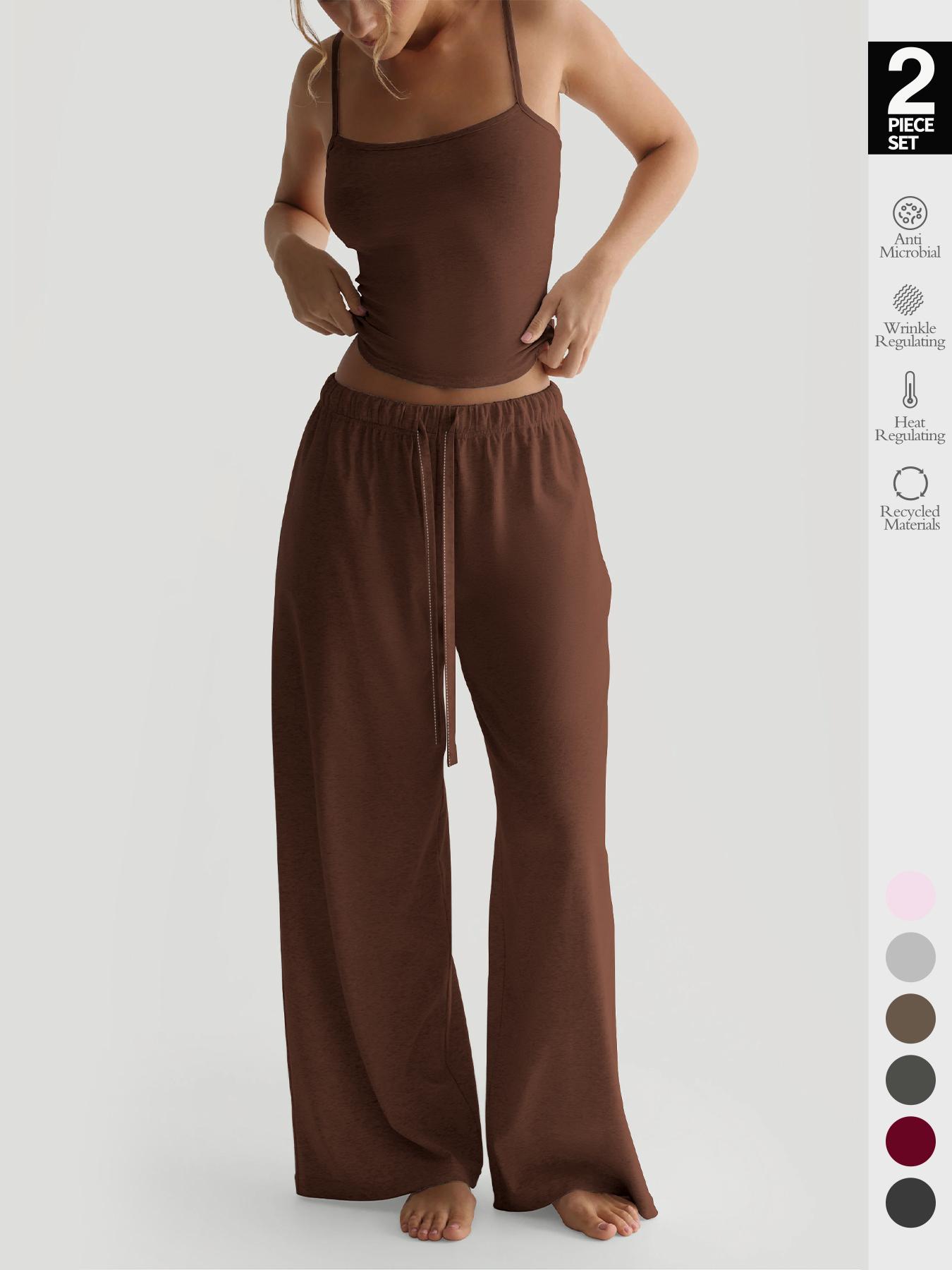 Women's Solid Cami Top & Wide Leg Pants Loungewear, Casual Comfy Pyjama Set for Women, Women's Sleepwear for Summer, Homewear, Pajama Set