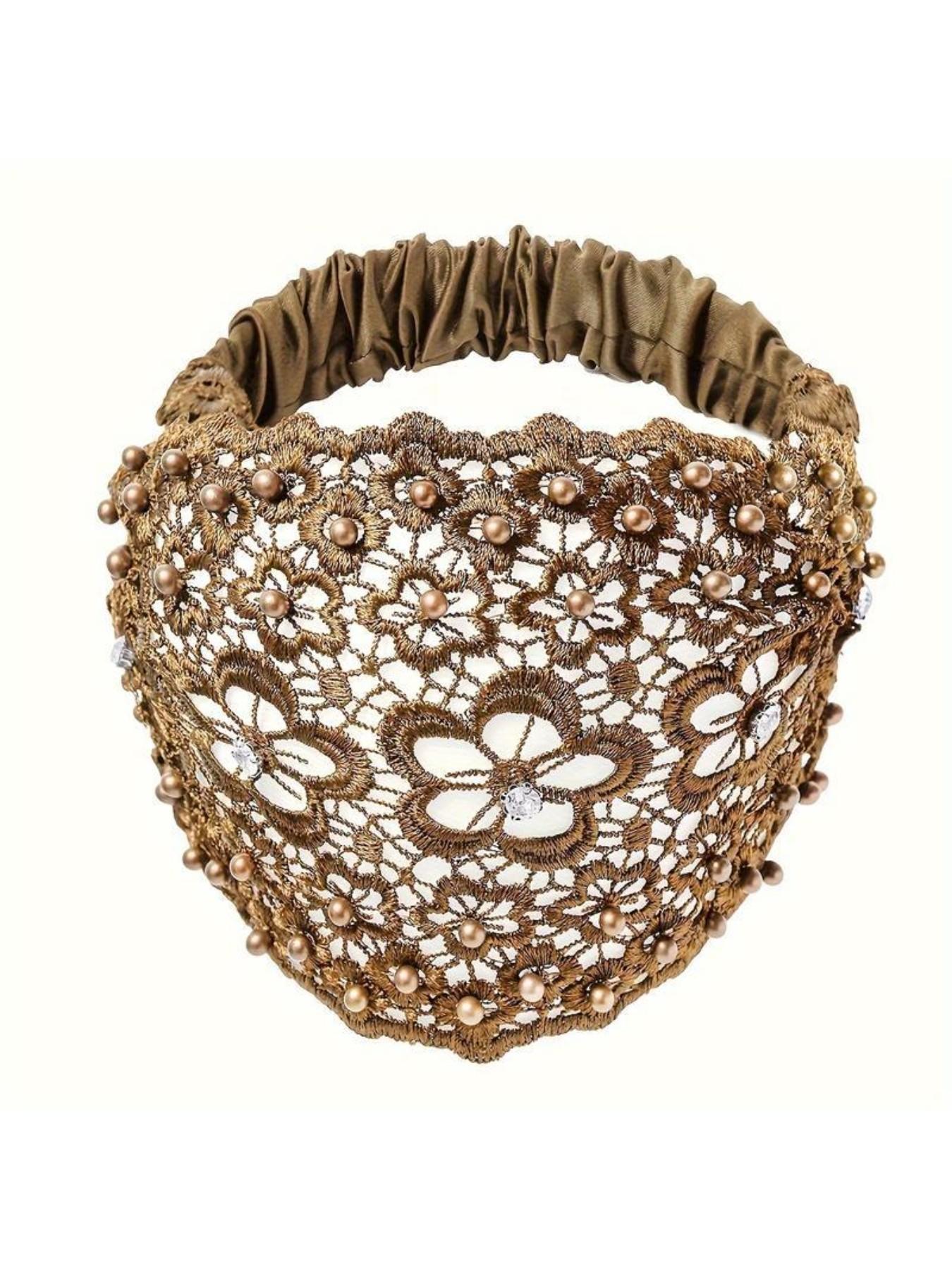 Elegant Lace Flower Headband Set, 3 Pcs Hollow Beaded Plum Blossom Hair Bands, Wide Strap Safety Hair Accessories for Women