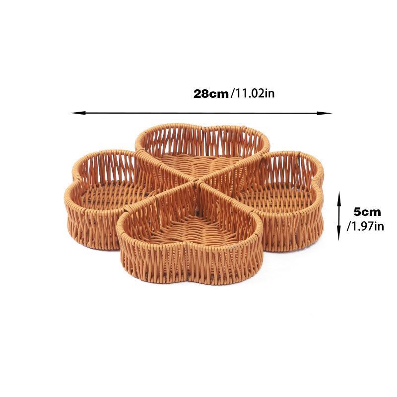 1pc of a Reinforced Lucky Four-Leaf Clover Segmented Handmade Woven Tray, Made of Lightweight Luxury Imitation Rattan PP Material, Suitable for Item Storage Basket/Tray, Elegant Home Decor Display Rack. Ideal for Living Rooms, Camping, Shelf Baskets
