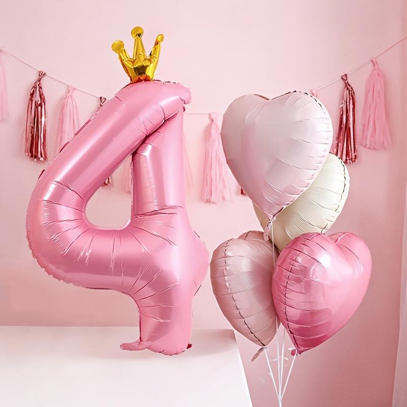 Pink number and heart-shaped balloon set, Birthday decorations, including balloons 1-9 with bow decoration and heart-shaped balloons - suitable for birthday parties, weddings, Valentine's Day decoration - pink party supplies