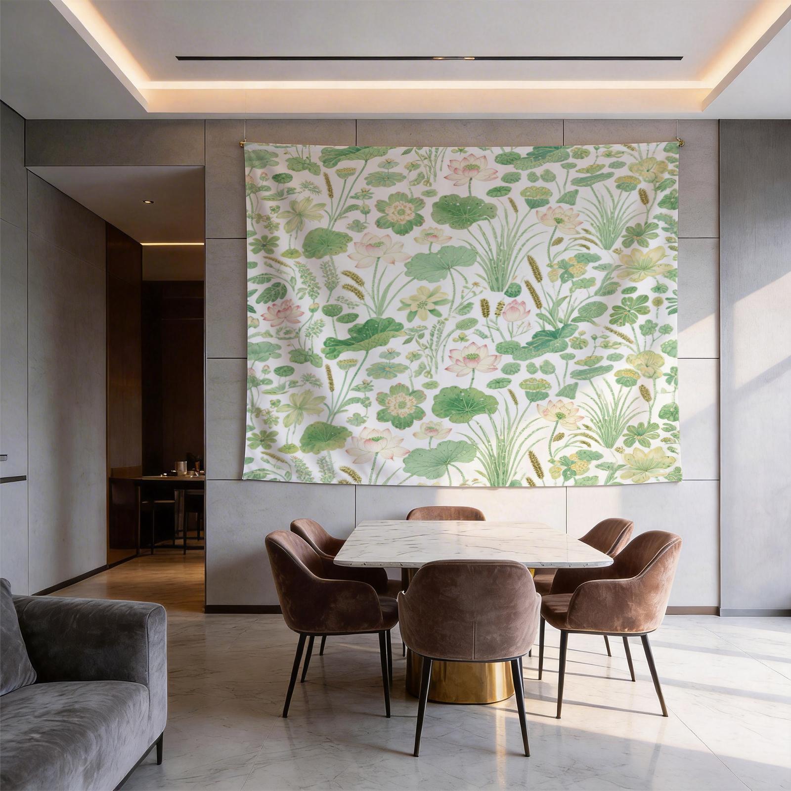 1 Piece Watercolor Lotus Pond Tapestry, HD Digital Printed Wall Hanging Tapestries, Aesthetic Boho Tapestry, Easy to Install for Living Room Bedroom Dorm Home Decor