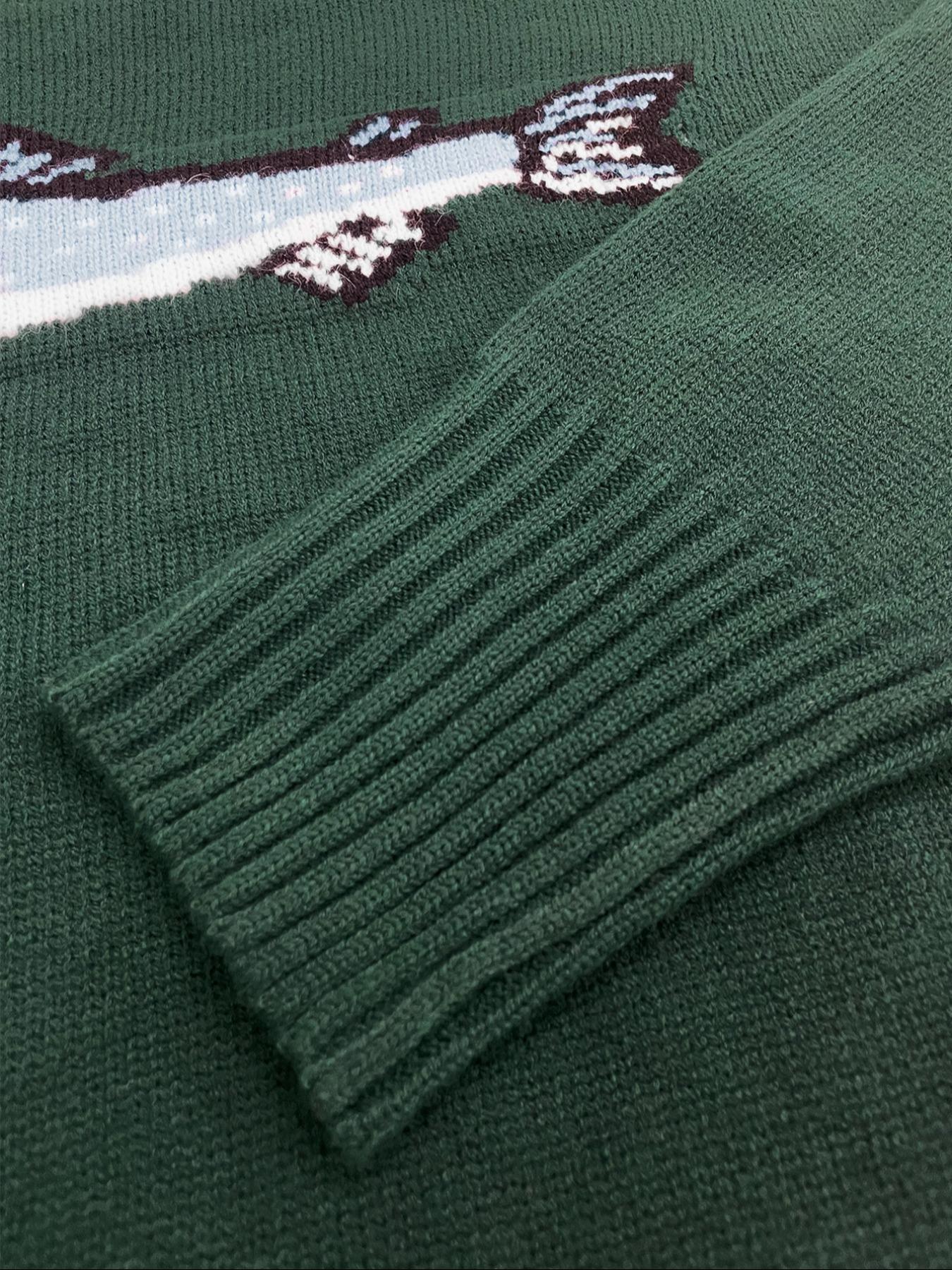 New Fashion Women's Sweater Tops, Autumn Winter Loose High Elastic Fit Round Neck Pullover Animal Fish Pattern Knitwear, Casual Style