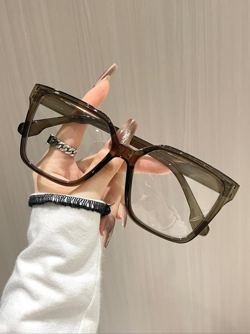 Women's Fashion Stylish Square Frames Plain/Leopard Pattern Eyeglasses, Trendy Casual Eyeglasses for Everyday Use, Fashion Accessories for Outdoor Activities, Lightweight Glasses