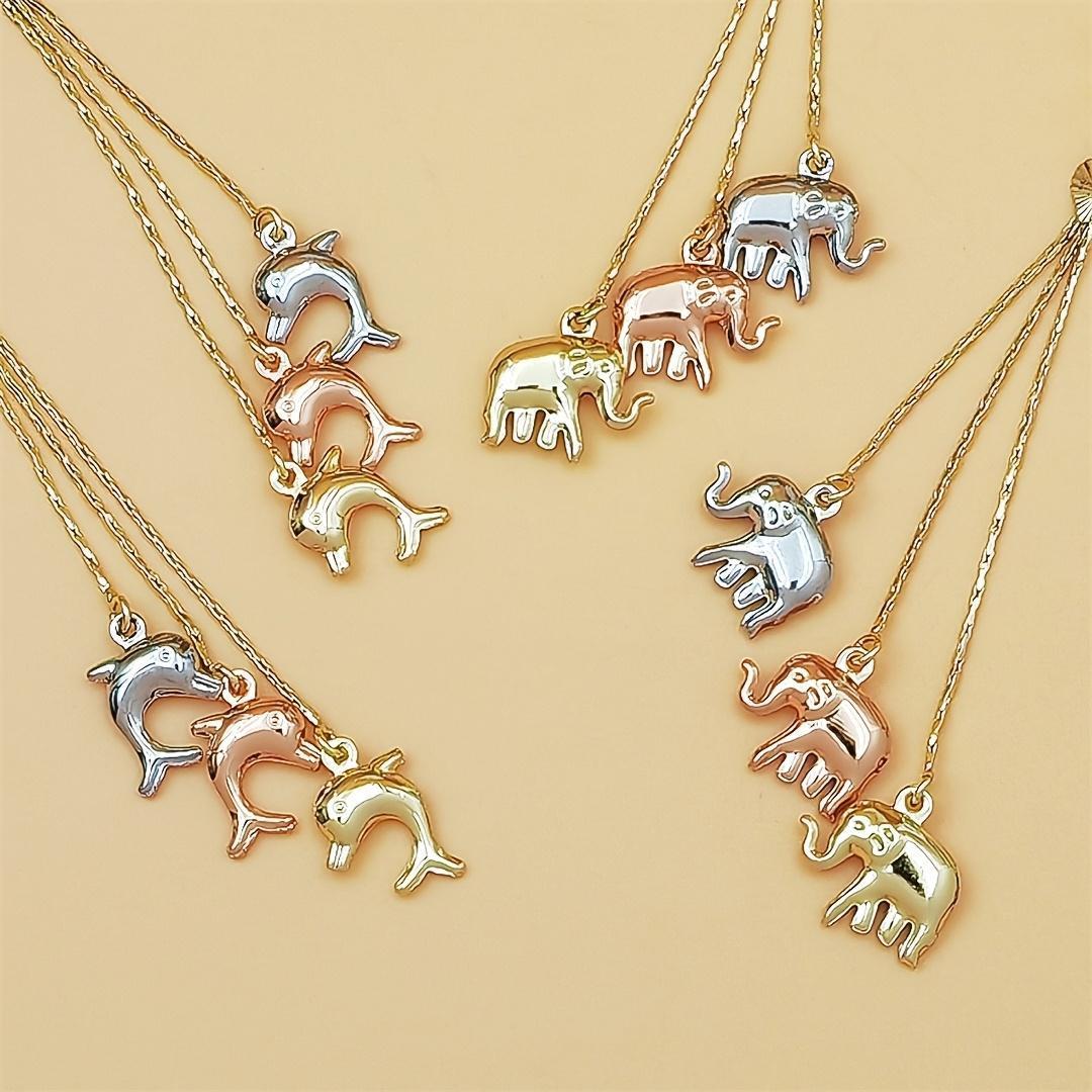 Women's Polished Copper Alloy Dangle Earrings - 3-Tone Elephant-Dolphin Charm Multi-Chain Tassel Ear Jewelry, Lightweight Elegant Craft for Wedding, Daily Casual Use (Sports & Outdoor Accessory Complement)