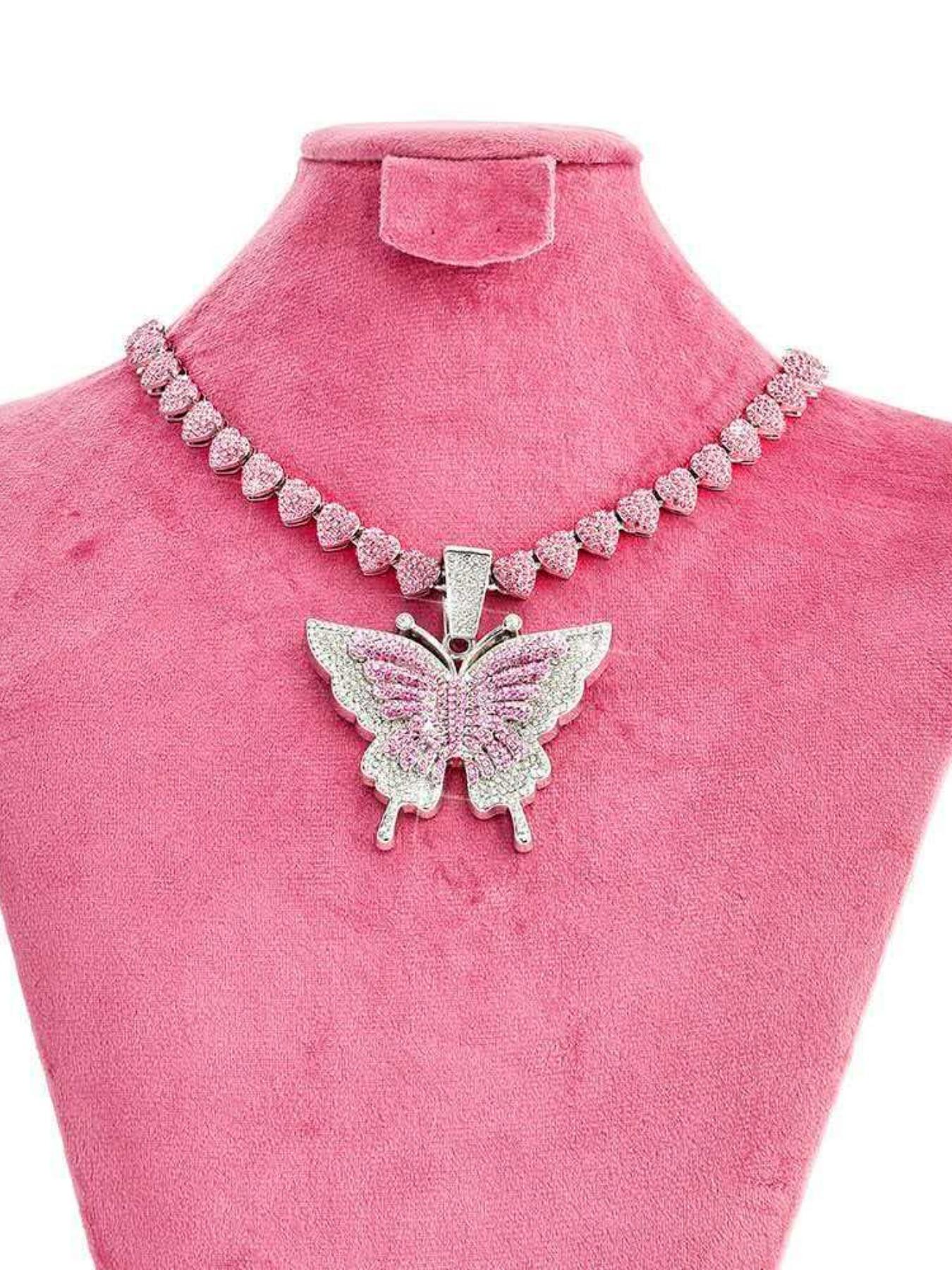 Butterfly Pendant Necklace for Women, Iced Out Rhinestone Heart Chain Choker, Y2K Jewelry, Hip Hop Bling, Fashion Accessories, Gift