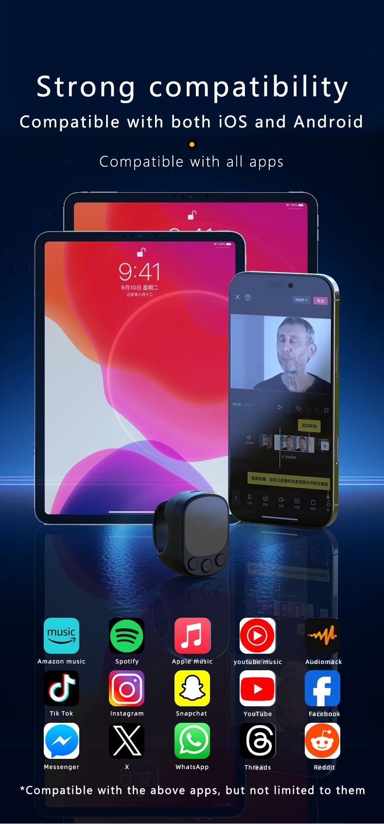 Scrolling Ring Remote Control Scroller Page Turner, Air Mouse Touch Screen Remote Control, Bluetooth Selfie & Video Recording Remote, Music Control for iPhone, iPad, Android, Smartphone, Mouse Ring Remote Control with Touchpad