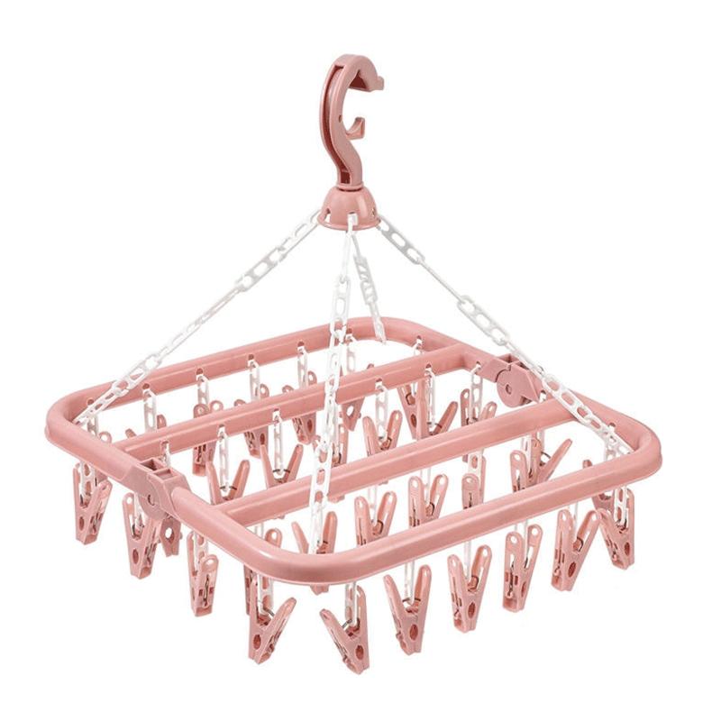 Foldable Multi-Purpose Windproof Sock Clip Clothes Drying Rack, Household Plastic Clothing & Socks Dryer Organizer