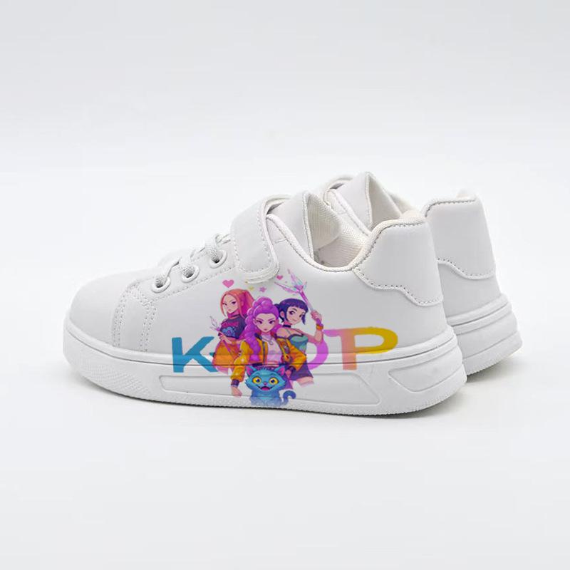 Girls' Cartoon Print Polyester Velcro Sneakers - Gradient Pink-White Low-Top Outdoors Casual Skate Shoes, Lightweight Non-Slip Children's Daily Sports Footwear