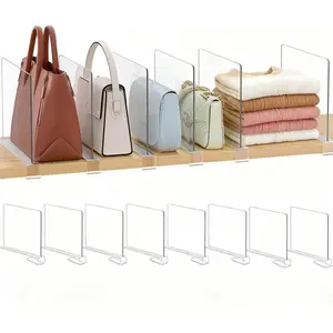Purse Organizer for Closet Shelf Dividers: 8-Pack Adjustable Clear Acrylic Bag Storage Organizer for Handbags, Sweaters, Towels, Jeans and Shoes on Wood Shelves