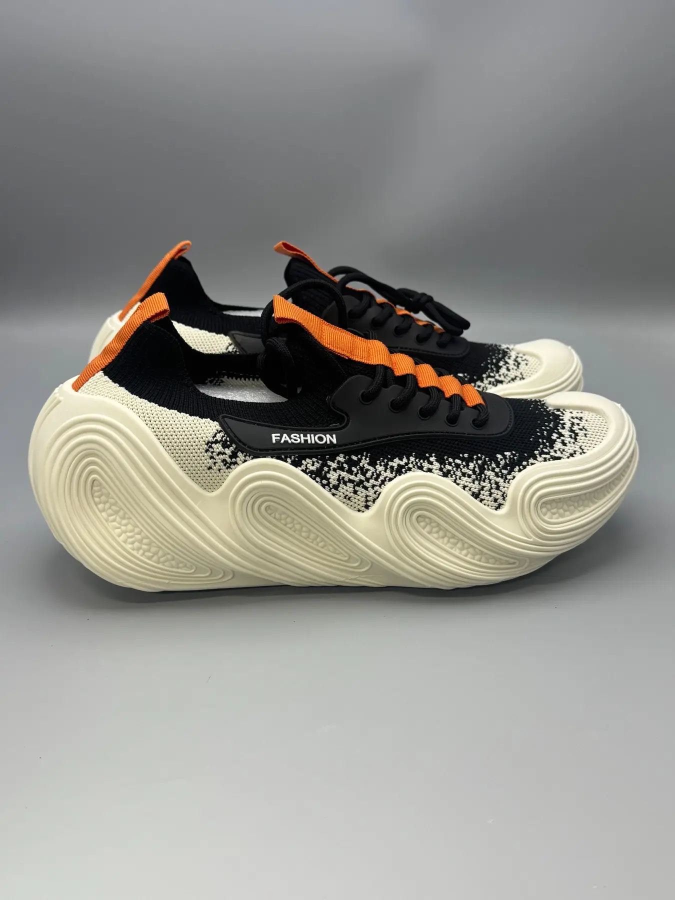 Men flyknit dad shoes low top trainer with stretch sock collar, wave layered lift sole, multiple colors for daily commute street outfits