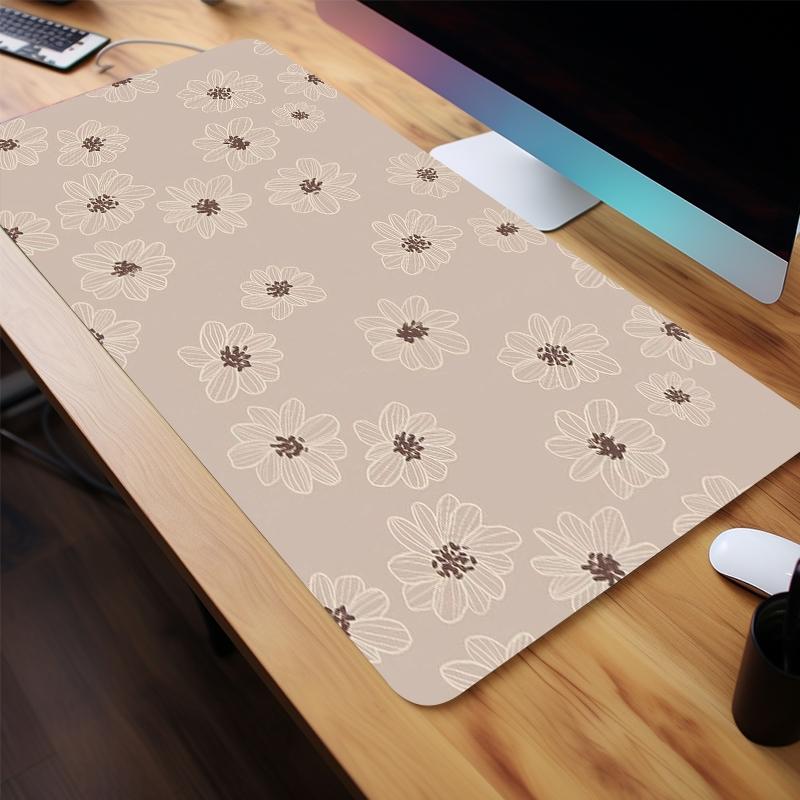 Cute Floral Pattern Extended Mouse Pad, Rectangle Gaming Mouse Pad, Non-slip Rubber Base Stitched Edge Desk Keyboard Mat for Home Office Game, Desk Accessories