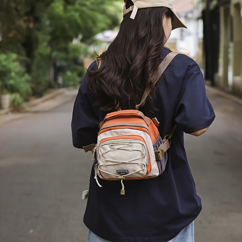 Color-Block Travel Backpack, Women's Multi-Functional Multi-Pocket Drawstring Bag, Unisex Luggage for Middle School Students, Draw String Bag