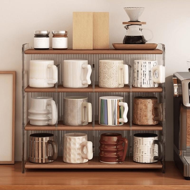 Multilayer Acrylic Cup Holder Rack, Adjustable Display Shelf, Space-Saving Storage for Kitchen Living Room Office, Easy Assembly Desk Organizer, Clear Multilayer Storage