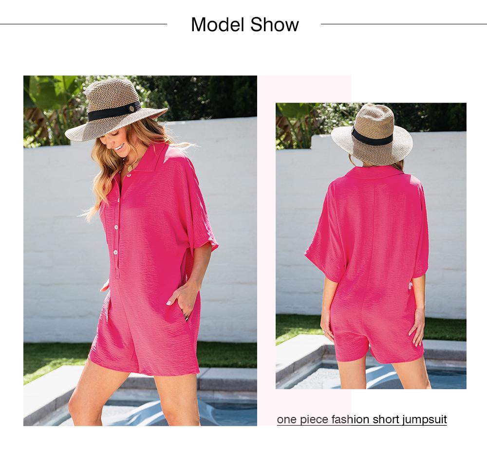 Asvivid Women's Oversized Summer Romper - Half Sleeve Button Collar Pocket Jumpsuit, Casual Chic Loose Fit Vacation Outfit