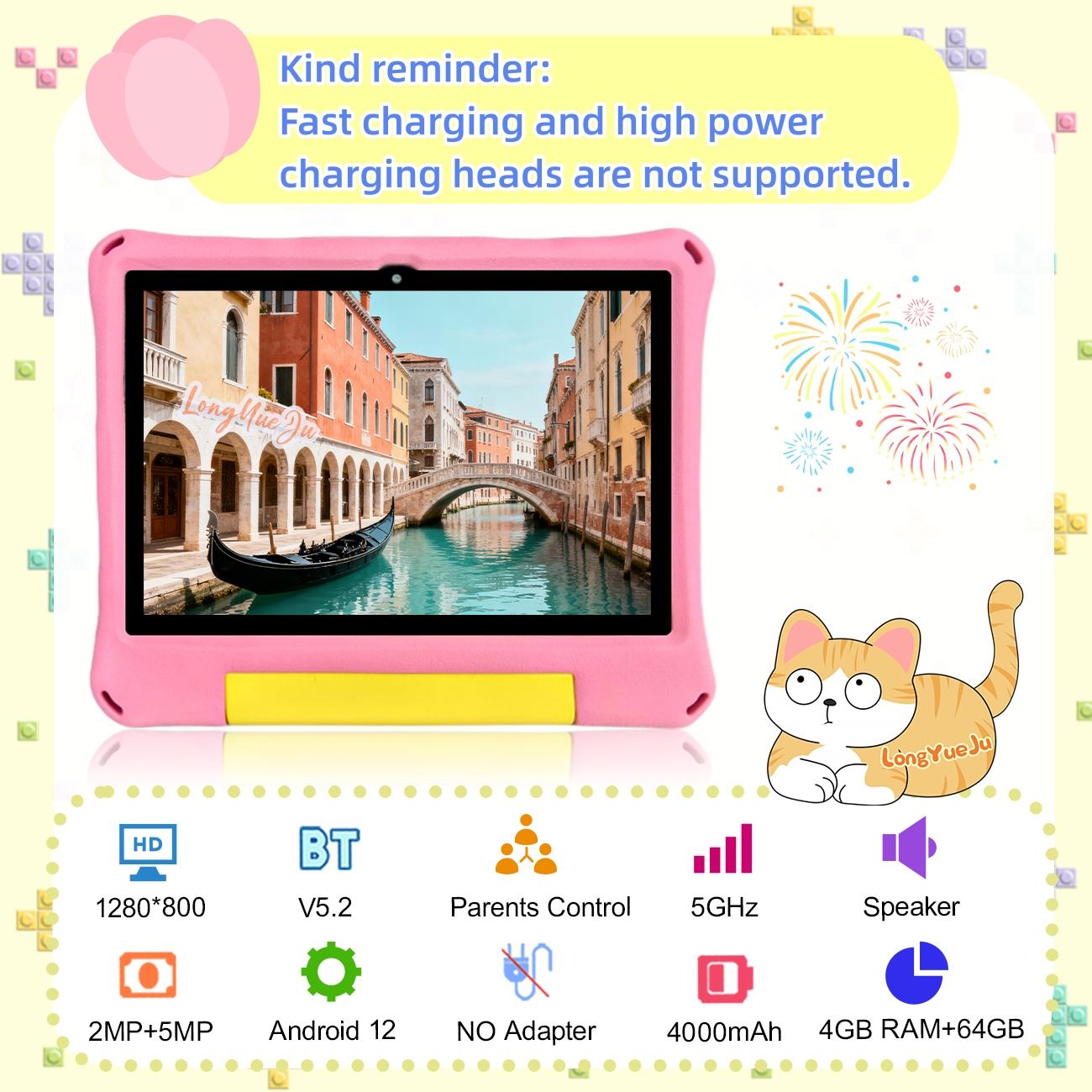 10.1-inch, Smart Android Tablet, Android eight core processor, installed educational software with parental control, time management, suitable for family use, Christmas and Halloween gifts, gifts for boys and girls, no adapter