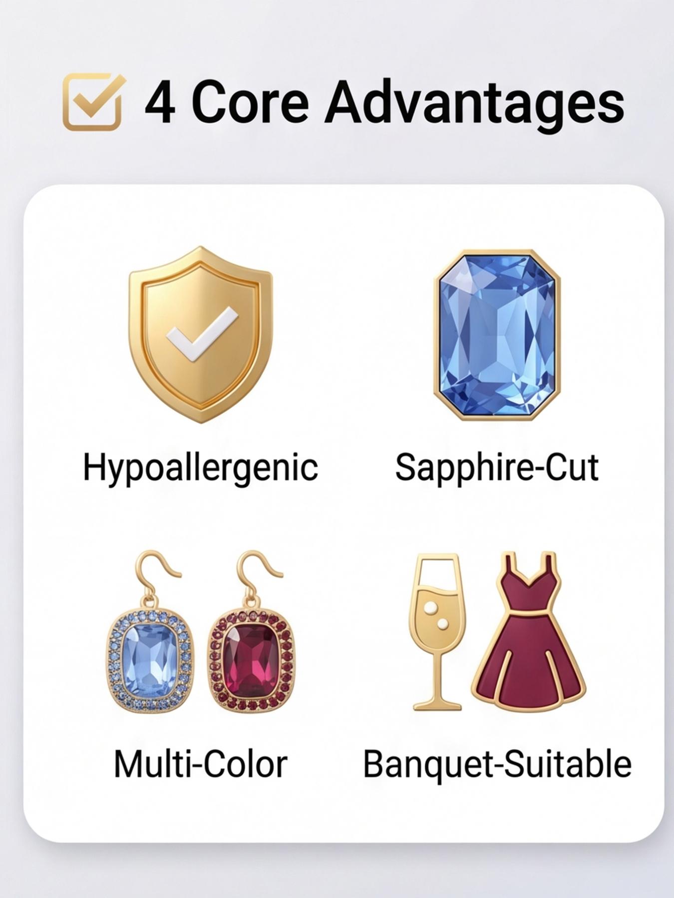 Women's Hypoallergenic Luxury Cushion Cut Blue Sapphire Crystal Stud Earrings, Gold Plated Halo Rhinestone Inlaid Statement Earrings for Evening Party Wedding Formal Wear & Gift