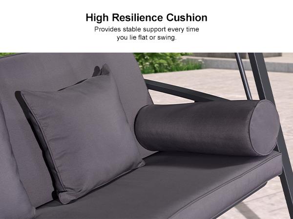 PURPLE LEAF Outdoor Patio Porch Swing Adjustable Backrest, 3-seat Swing Chair with Weather Resistant Steel Frame for Backyard ,Pillows Included