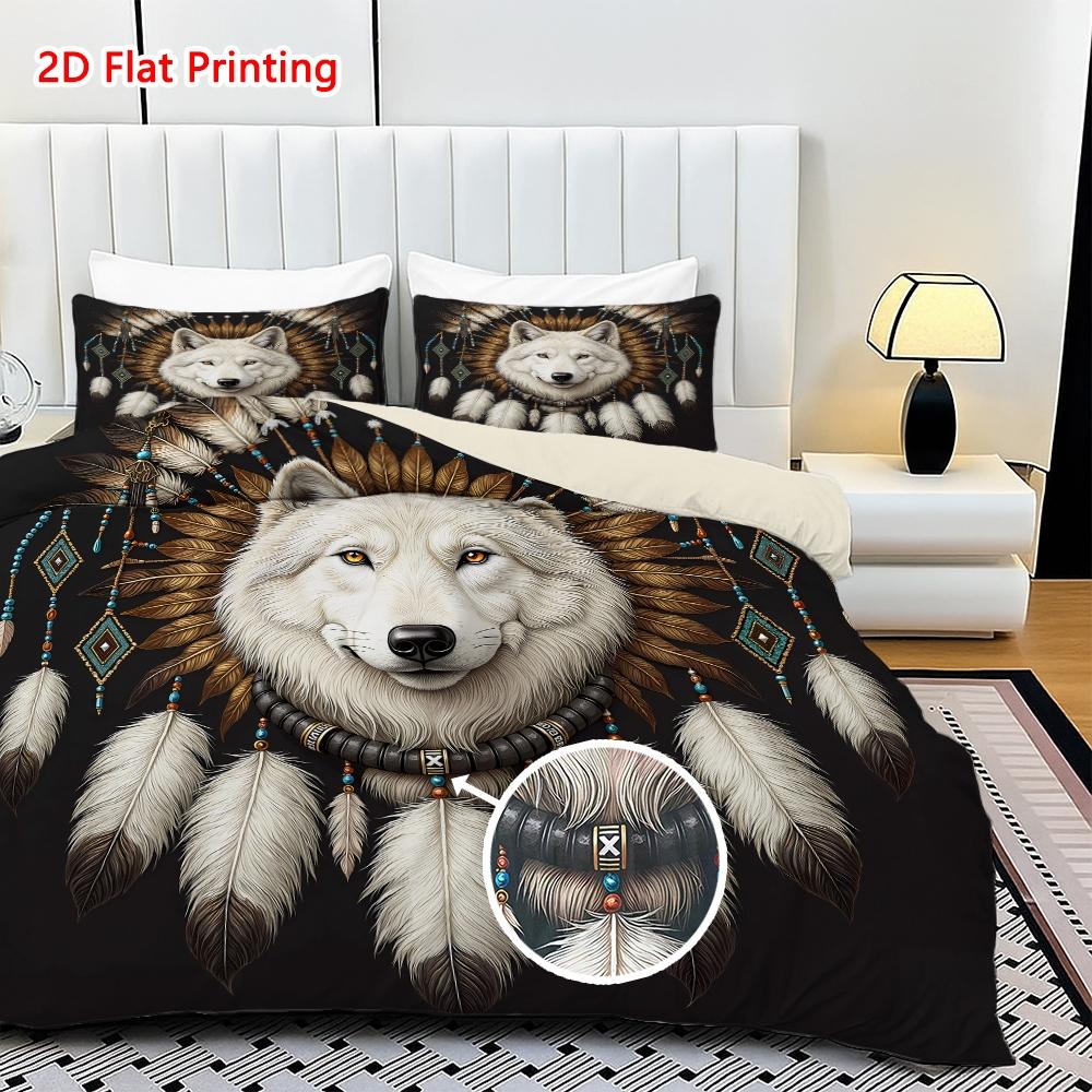 Wolf Pattern Bedding Set, Including 1 Count Bedspread & Pillowcase, Soft Comfortable Bedding Set for Bedroom, Comfy Bedding Set