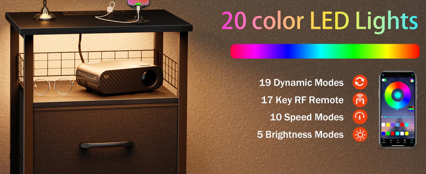 Multi-Functional Night Stand with Built-In Charging Hub – LED Illuminated Drawers, 2 Storage Compartments & AC Outlets Nightstand Bedside Table Stylish Bedside Table
