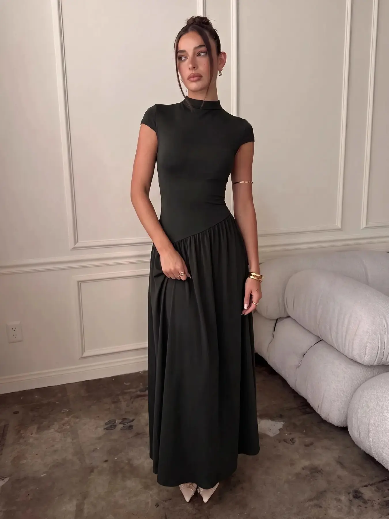 casual drop waist maxi dress Women's Mock Neck Dress, Short-Sleeve Drop-Waist Dress, Minimalist Old-Money Elegant Style, Minimalist Solid Dresser chest Size:XL (UK16) Lulus Margot Ruched Women's A refined take on Spring Basics