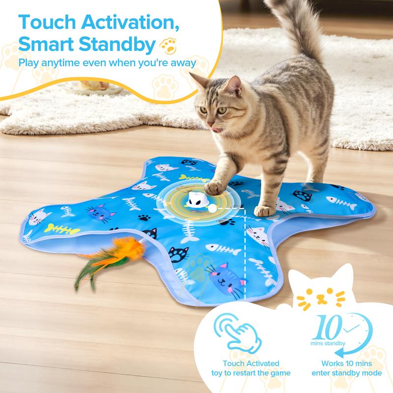 Chtoocy Hide and Seek Interactive Cat Toys,Moving Concealed Wand Feather, Rechargeable Cat Toy,Indoor Exercise Kicker for All Breeds