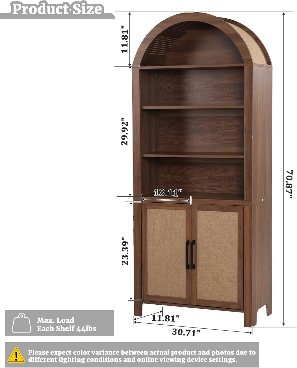 Giratree 71" Tall Arched Bookcase with Storage, Modern 6-Tier Arched Cabinet with Door, Arched Bookshelf Cabinet with Open Display Storage Shelf for Living Room Study Office kitchen storage cabinet