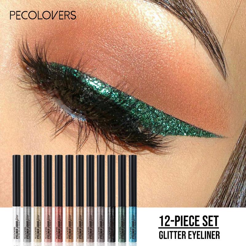 12pcs/set Sparkling Liquid Eyeliner Various Colors & Quick Dry Waterproof Not Easily Smudging Liquid Eyeliner Glitter Liner