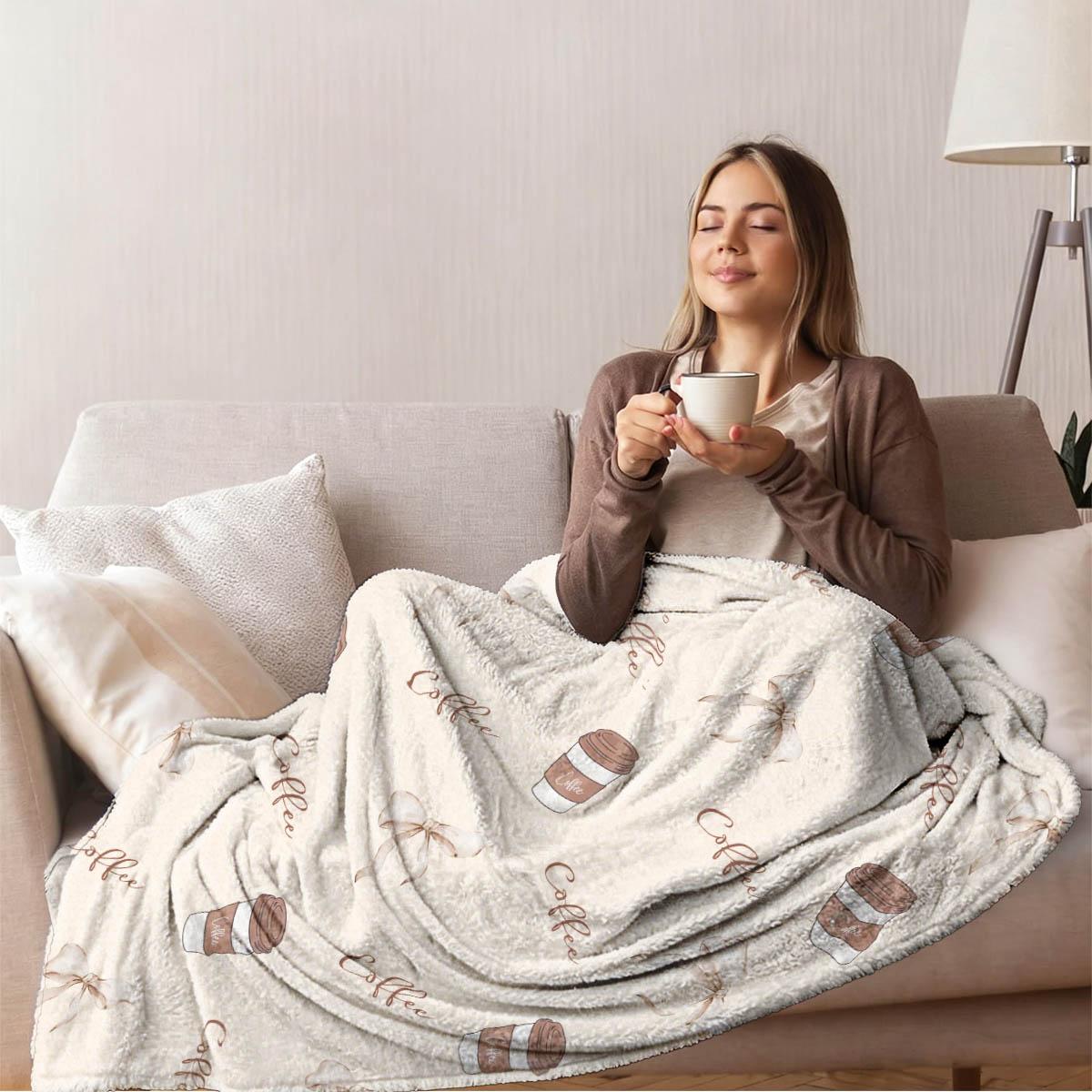 Coffee Theme Print Blanket, Soft Flannel, Breathable and Warm, Bedroom Decor, Gift, Pet Blanket, All Seasons
