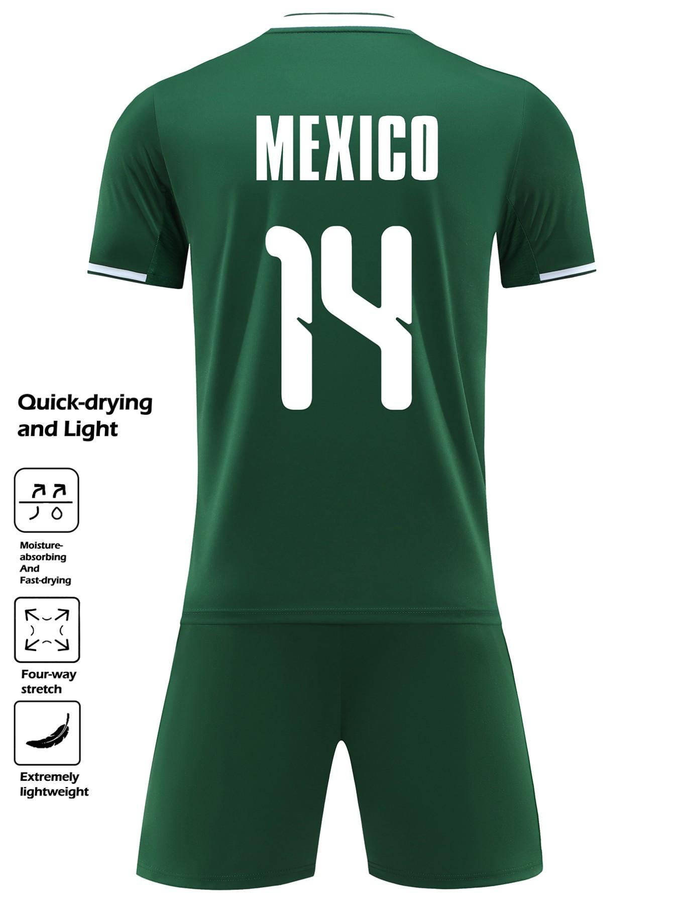Mexican Style Football Kit Set, Unisex Quick-Dry Soccer Wear #14, Moisture-Wicking Lightweight Sports Clothes for Training, Parties, Casual Use