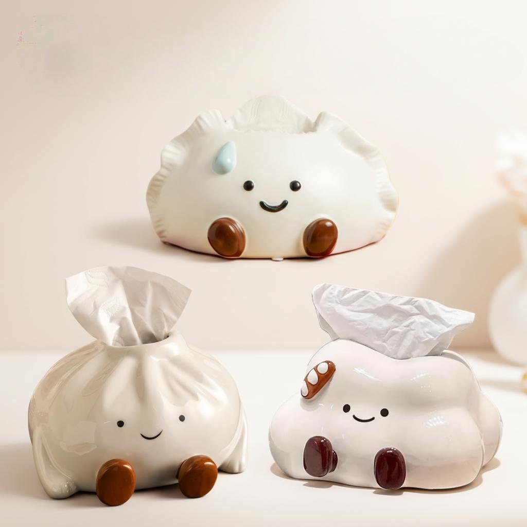Cloud-Shaped Ceramic Napkin Holder, Creative Cute Dumpling Face Paper Towel Box, High-End Living Room Bedroom Bathroom Desktop Decor, Bathroom Decor Supplies