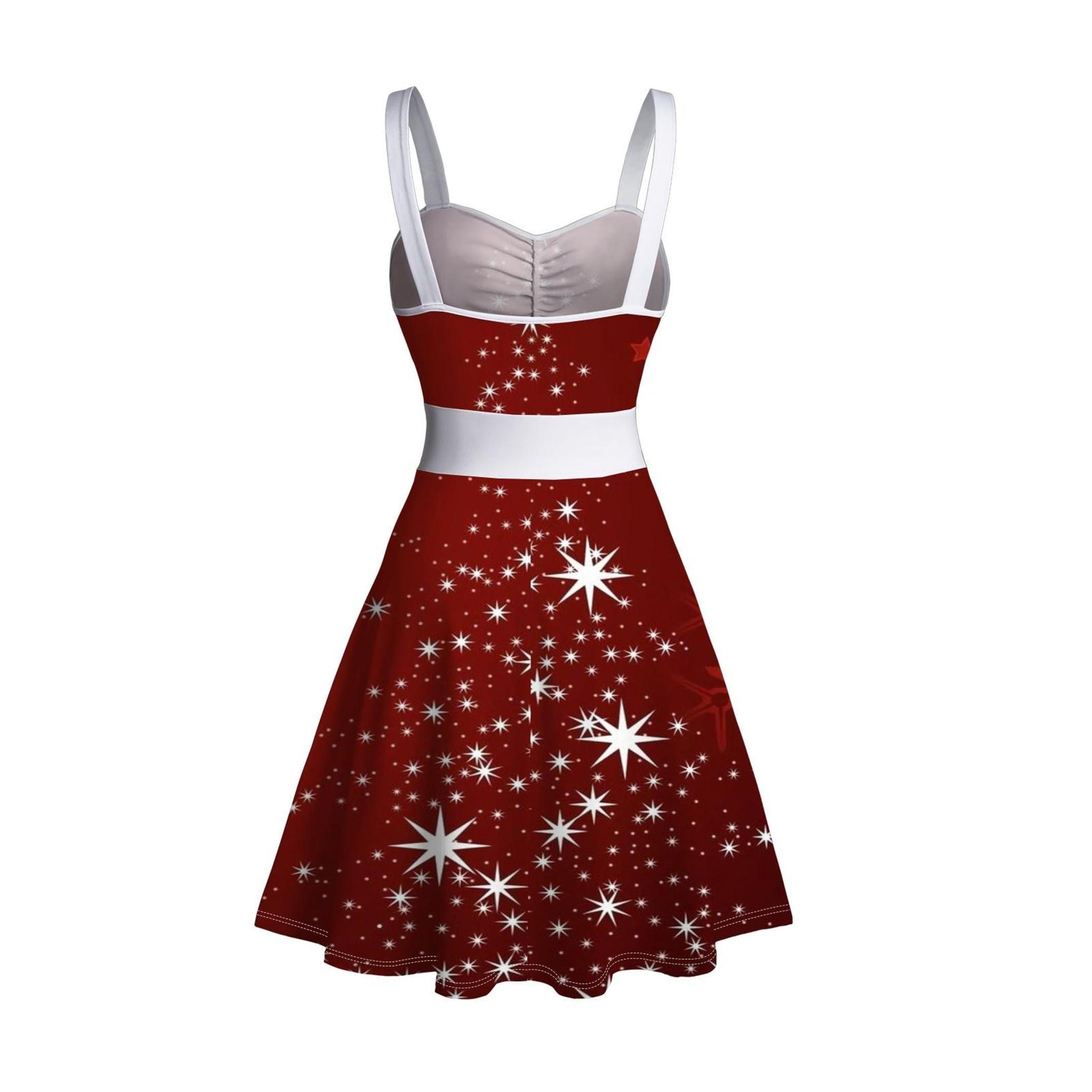 Women's Christmas Snowflake Print Belted Mini Dress Short Sleeve Button Up Matching Outfit