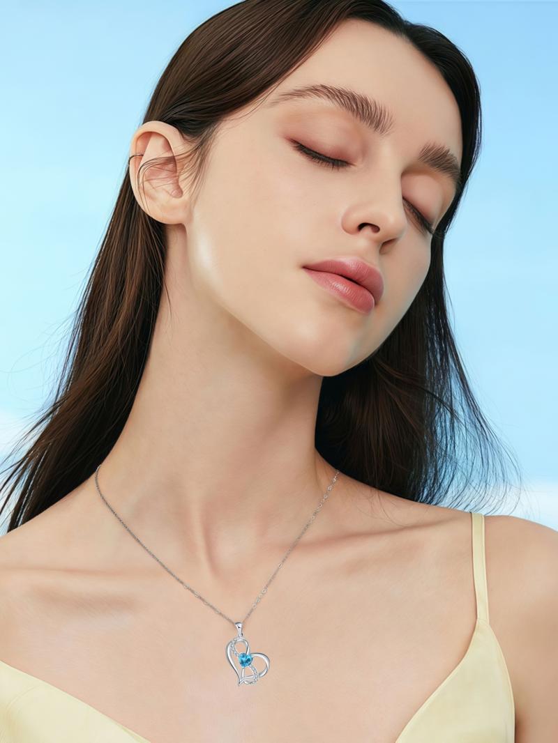 The "Double Heart Diamond Vow" new style high-end heart-shaped pendant gemstone necklace, paired with the eternal flower rose teddy bear gift box. It is an ideal Valentine's Day gift. Love Heart Necklace