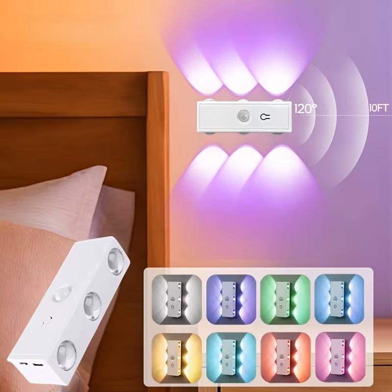 RGB Wall Light, LED Smart Motion Sensor Night Light, USB Rechargeable Bedside Lamp, Living Room, Bedroom, Hallway, Entryway, Staircase Decorative Light, Led Ambient Lighting, Home Lighting
