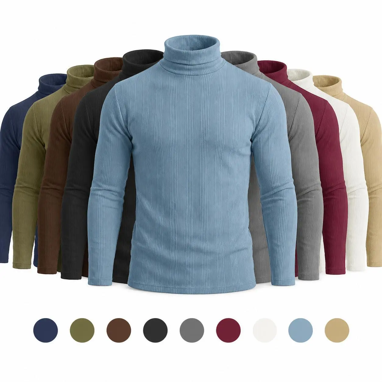 Men's Thick Turtleneck Sweater, Long Sleeve Thermal Pullover Shirt, Warm High Neck Ribbed Slim Fit Base Layer for Fall Winter, Solid Color Casual Top for Work, Office, Travel, Streetwear and Everyday Cold Weather Wear