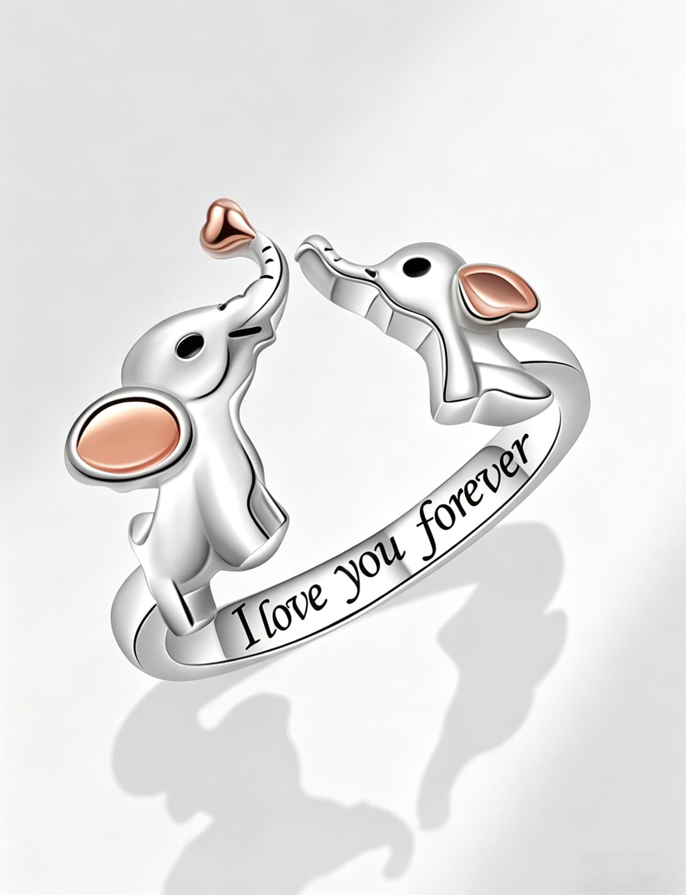 Adjustable Elephant Ring for Mother and Daughter, Heart Animal Jewelry, Perfect Mother's Day Gift, Symbol of Eternal Love