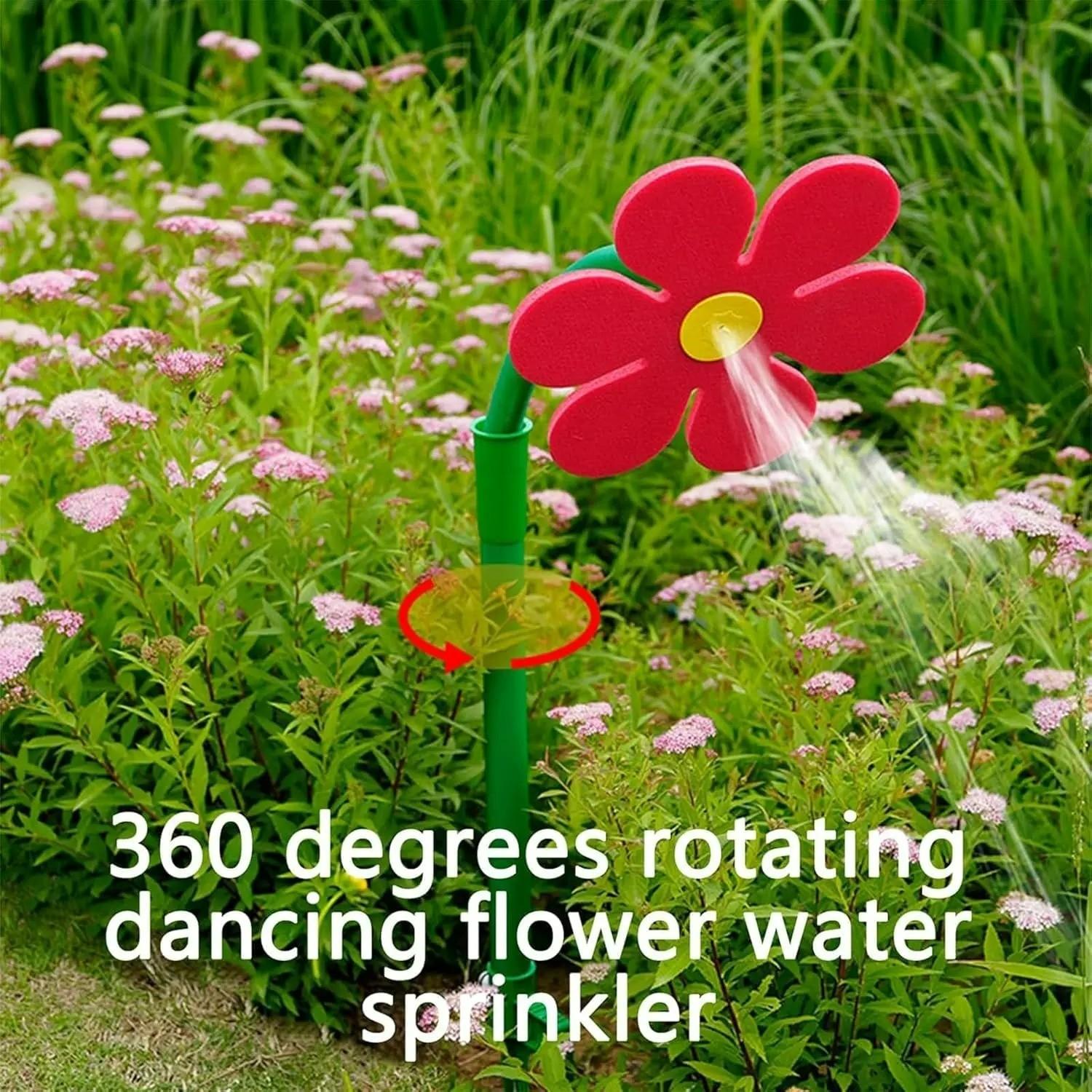 Crazy Daisy Sprinkler Crazy Dancing Flower Water Sprinklers Funny Sun Flower Dancing Daisy Lawn Sprinkler for Yard Watering Dogs Playing Red Garden Sprinklers