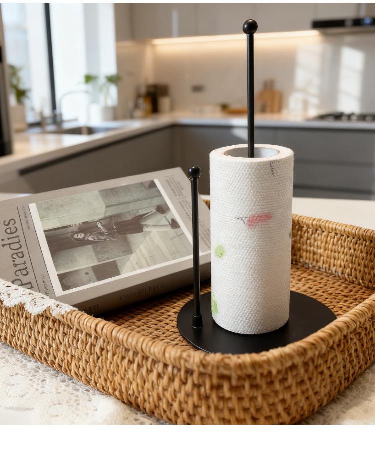 Kitchen Paper Towel Holder - Vertical Countertop Storage Rack, Space-Saving Design, Sturdy Iron Frame and Natural Bamboo Shelf, Suitable for Paper Towels, Hand Towels, Oil Absorbing Towels - Modern Kitchen Countertop Organizer