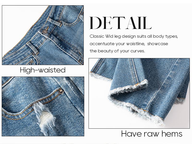 Women's Fashionable Cute Wide Leg Jeans Flowy High Waisted Strechy Raw Hem Zimbaplatinum Denim Pants(2 or 3 for fs)