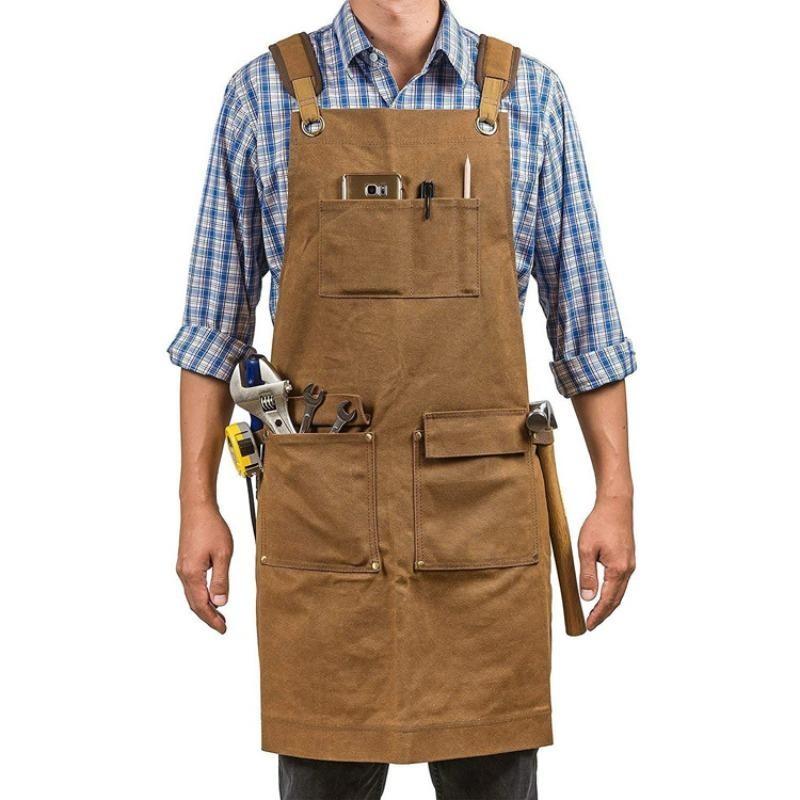 Canvas Apron with Multiple Pockets, Durable Apron with Adjustable Shoulder Straps, Ideal for Carpenters & Garden Maintenance Workers