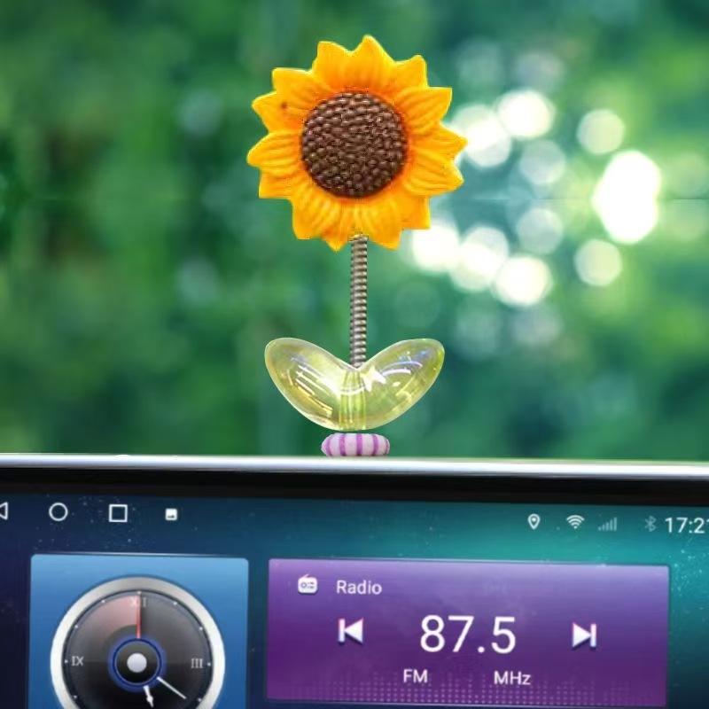 Sunflower Design Car Ornament, 5pcs Cute Car Dashboard Decoration, Car Interior Decoration Accessories for Women & Girls, Girly Car Accessories, Car Trinkets, Automotive Decoration